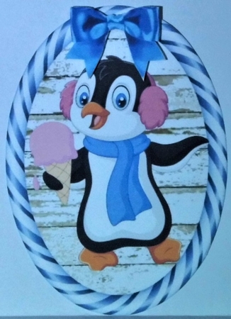 Two lovely striped blue  toppers with cute penguins  by Hazel Underwood