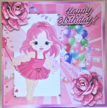 pretty faerie in pink with roses and balloons 8x8 by Hazel Underwood