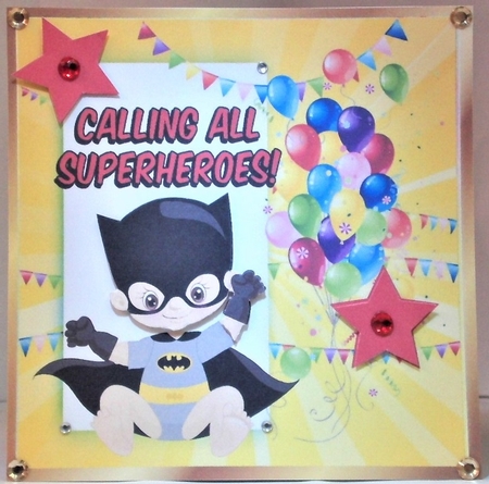 Cute batman baby  and balloons 8x8 by Hazel Underwood