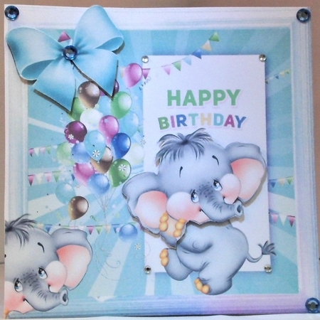 cute ele with turq bow and balloons 8x8 by Hazel Underwood