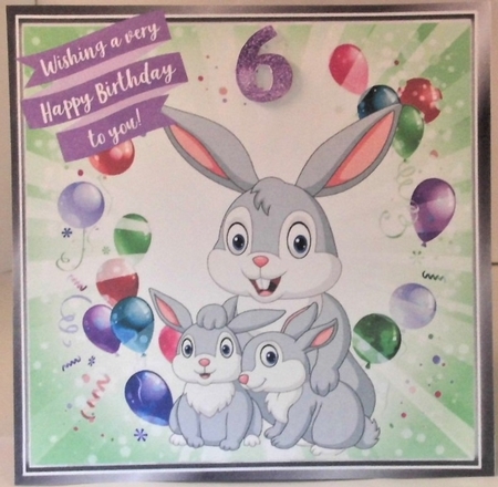 Cute rabbit family in balloon birthday frame 8x8 by Hazel Underwood