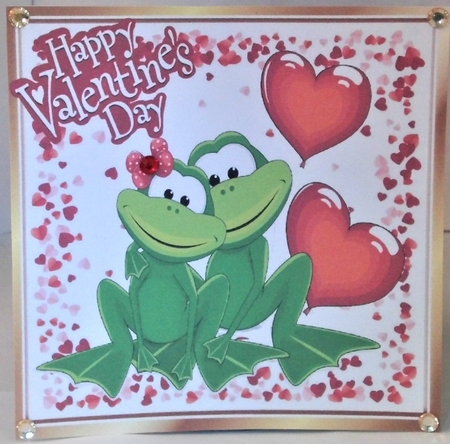  valentine frogs  with hearts 8x8 by Hazel Underwood