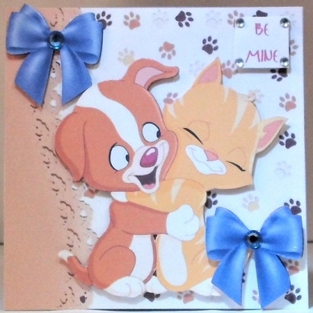  4 cute puppies  and kittens cuddling with bows 7x7 card fronts mini kit by Hazel Underwood
