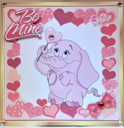 Cute pink ele with hearts and red bow 8x8 by Hazel Underwood