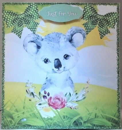 Cute little watercolour koala bear with green polkadot bows 8x8 by Hazel Underwood