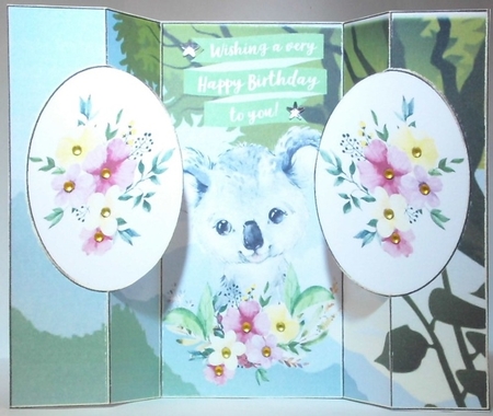 Cute watercolour Koala with flowers cut n fold back card by Hazel Underwood