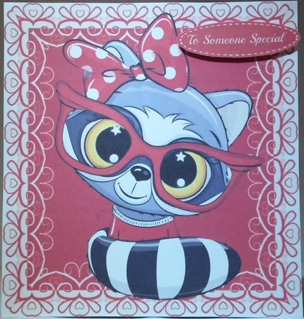 Gorgeous Raccoon Wearing Glasses In Red Frame 8x8 by Hazel Underwood
