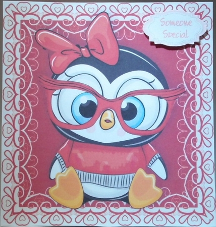 Gorgeous Penguin Wearing Glasses In Red Frame 8x8 by Hazel Underwood