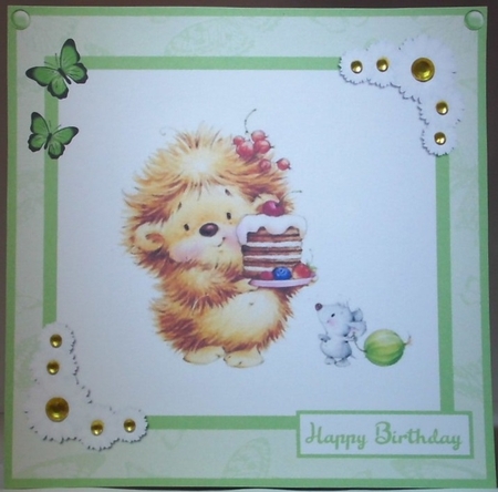 Birthday greeting card with cute hedgehog and mouse by Hazel Underwood