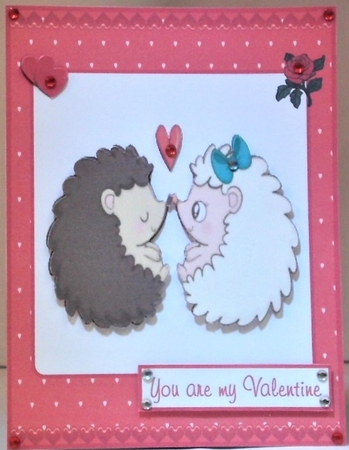 Valentines day greeting card with hedgehogs couple by Hazel Underwood