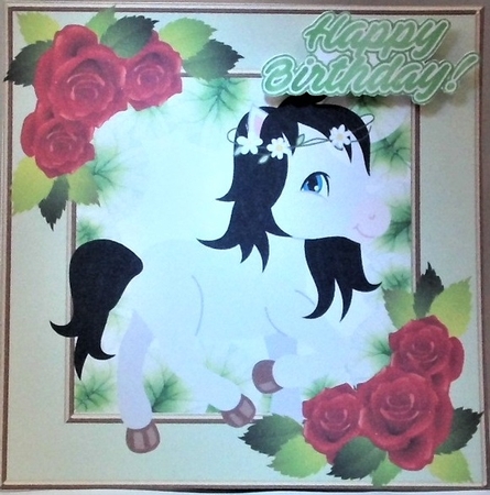 Cute grey pony with red roses by Hazel Underwood
