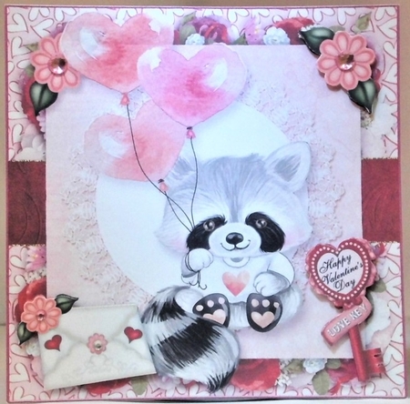 Valentine Animal Raccoon Card Front-3 by Hazel Underwood