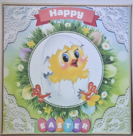 Cute little yellow easter chick hatching  with eggs 7x7 by Hazel Underwood