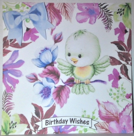 Sweet little green bird on a branch in flower frame 8x8 by Hazel Underwood