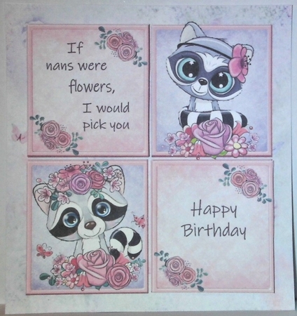 If nans were flowers, I would pick you Raccoons 8x8 by Hazel Underwood