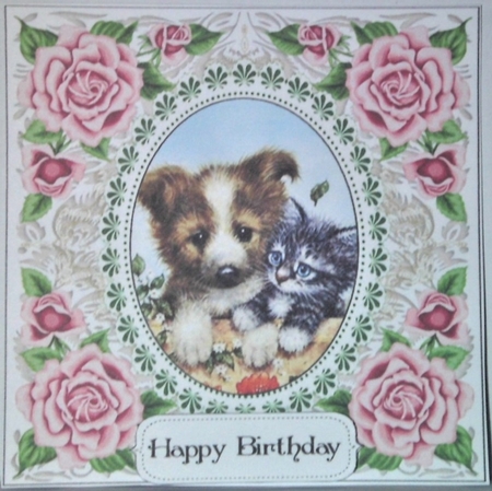 Pretty Rose Frame Puppy and Kitten by Hazel Underwood