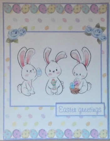 Easter greeting card with 3 bunnies by Hazel Underwood