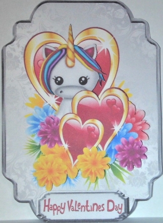 Unicorn Valentine - A5 card front with decoupage by Hazel Underwood