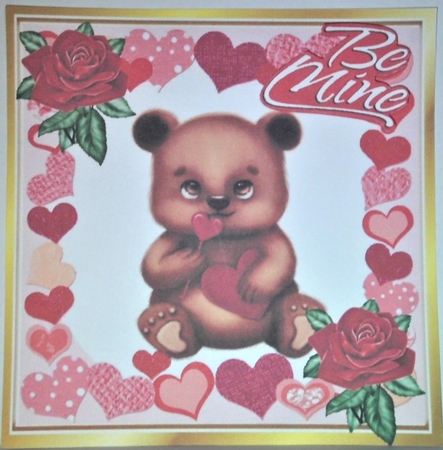  4 little brown valentine bears with roses and hearts card fronts 8x8 mini kit by Hazel Underwood