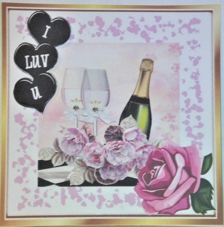 Champagne and glasses with roses for my love 7x7 by Hazel Underwood