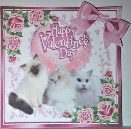 Cute kitten on lace pink heart with roses/dec 7x7 by Hazel Underwood
