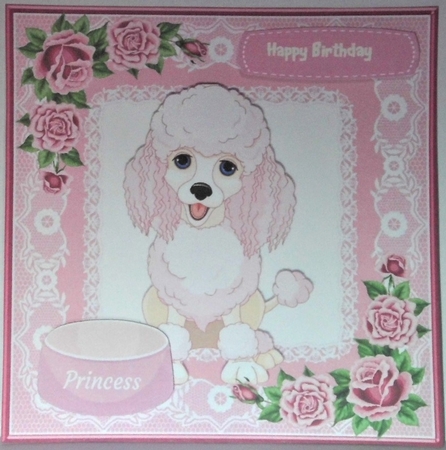 pink princess poodle with roses and lace 8x8 by Hazel Underwood