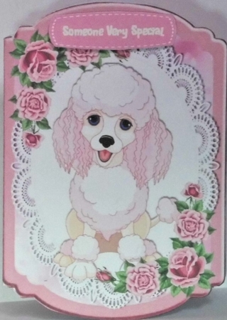 pink princess poodle with roses folded bracket card by Hazel Underwood