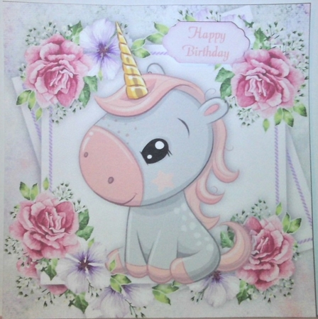Beautiful Pink & Grey Unicorn  With Pink Flowers 8x8 Mini Kit by Hazel Underwood