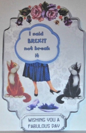Brexit Cats - A5 card front with decoupage by Hazel Underwood