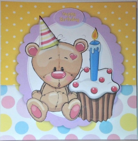 Cute Bear With Birthday Cupcake 8x8 by Hazel Underwood