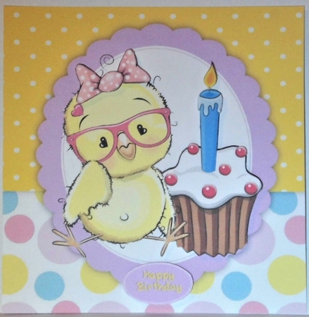Cute Chick With Birthday Cupcake 8x8 by Hazel Underwood