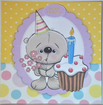 Cute Light Brown Bear With Birthday Cupcake 8x8 by Hazel Underwood