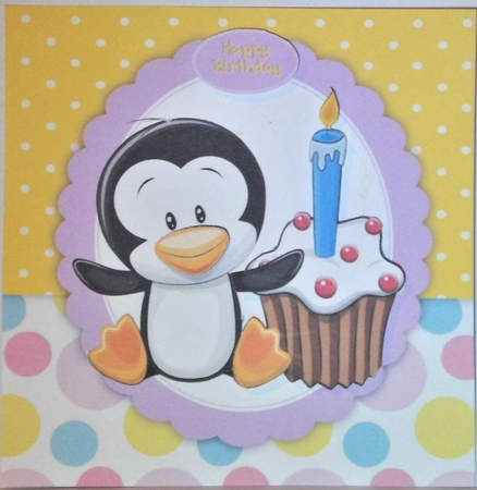Cute Penguin With Birthday Cupcake 8x8 by Hazel Underwood
