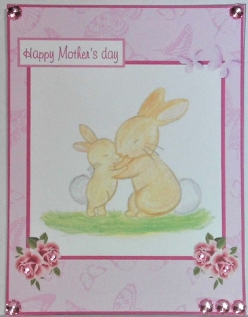 Mothers day greeting card with sweet bunnies by Hazel Underwood