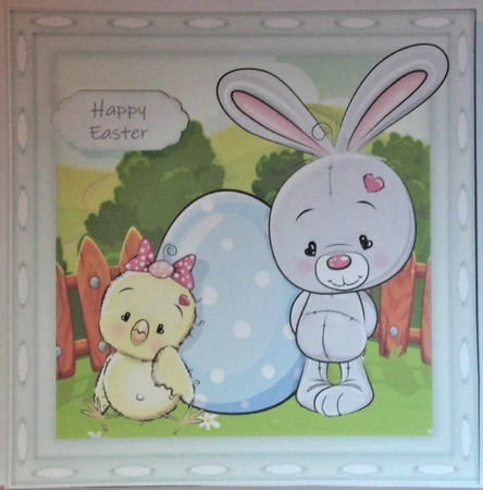 Gorgeous Grey Easter Bunny With Chick 8x8 by Hazel Underwood