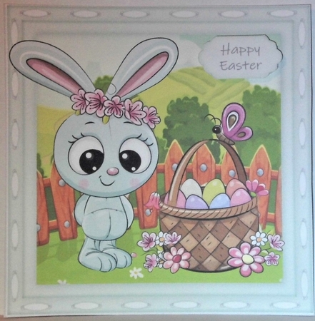 Gorgeous Blue Easter Bunny With Egg Basket 8x8 by Hazel Underwood