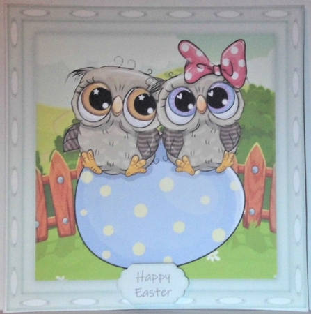 Gorgeous Owls Sitting On a Easter Egg 8x8 by Hazel Underwood