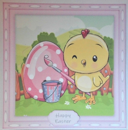 Gorgeous Easter Chick Painting A Egg 8x8 by Hazel Underwood