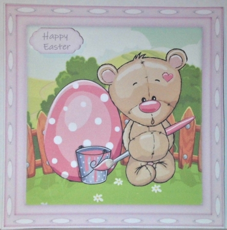 Gorgeous Easter Bear  Painting A Egg 8x8 by Hazel Underwood