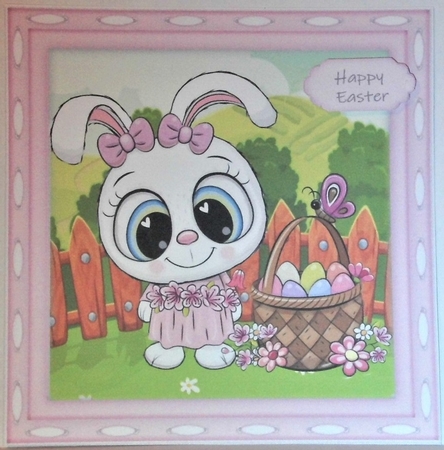 Gorgeous White Rabbit With Easter Egg Basket 8x8 by Hazel Underwood