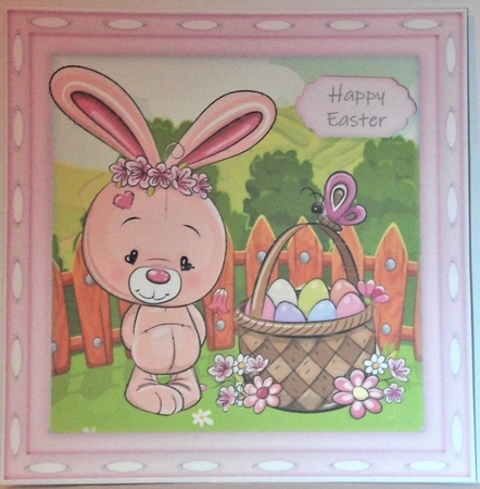 Gorgeous Pink Rabbit With Easter Egg Basket 8x8 by Hazel Underwood