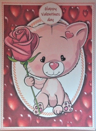 Cute Valentine Cat With Pink Rose  by Hazel Underwood