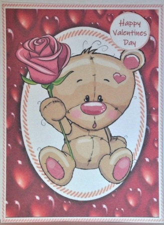Cute Valentine Bear With Pink Rose  by Hazel Underwood