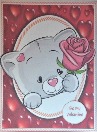 Cute Valentine Grey Cat With Pink Rose  by Hazel Underwood