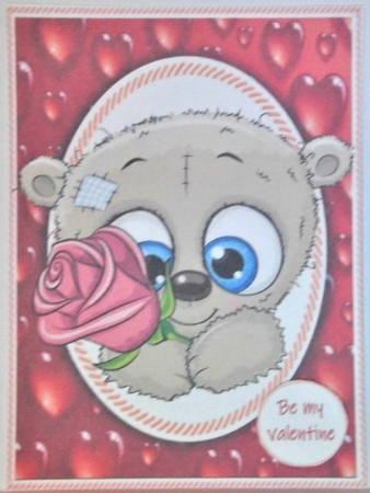 Cute Valentine Brown Bear With Pink Rose  by Hazel Underwood