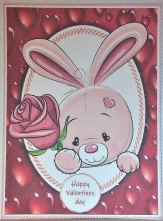 Cute Valentine Pink Bunny With Pink Rose  by Hazel Underwood