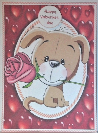 Cute Valentine Brown Dog  With Pink Rose  by Hazel Underwood