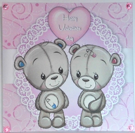Valentine Grey Bear Couple 8x8 by Hazel Underwood