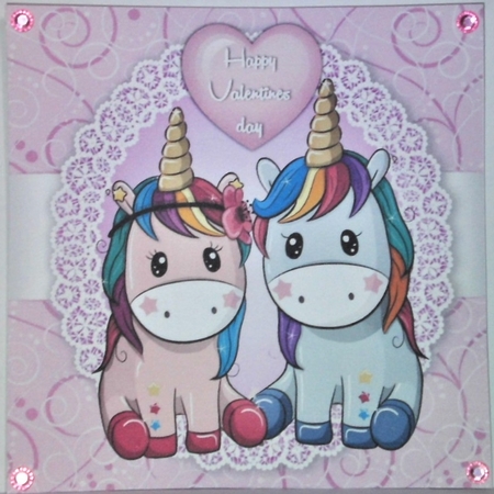 Valentine Sitting Unicorn Couple 8x8 by Hazel Underwood