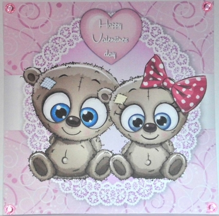 Valentine Blue Eyed Bear Couple 8x8 by Hazel Underwood